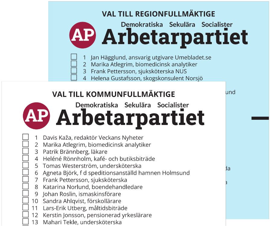 Valsedlar för Umeå kommun och Region Västerbotten